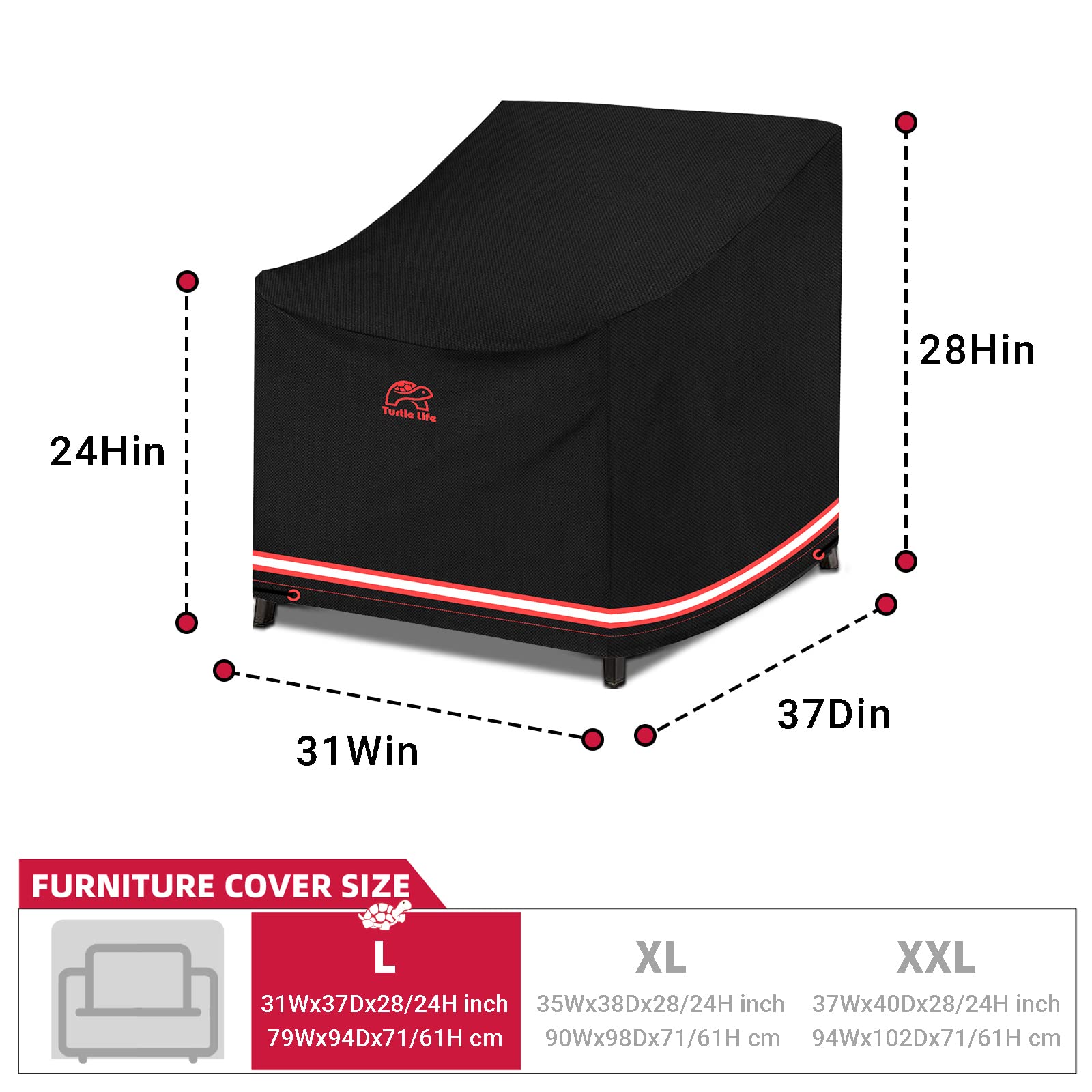 Turtle Life Patio Chair Cover, 2 Pack Durable Water Resistant Outdoor Indoor Armchair Single Sofa Cover with 1 Pack Outdoor Patio Storage Bag, Black, 31" L x 37" W x 28" H