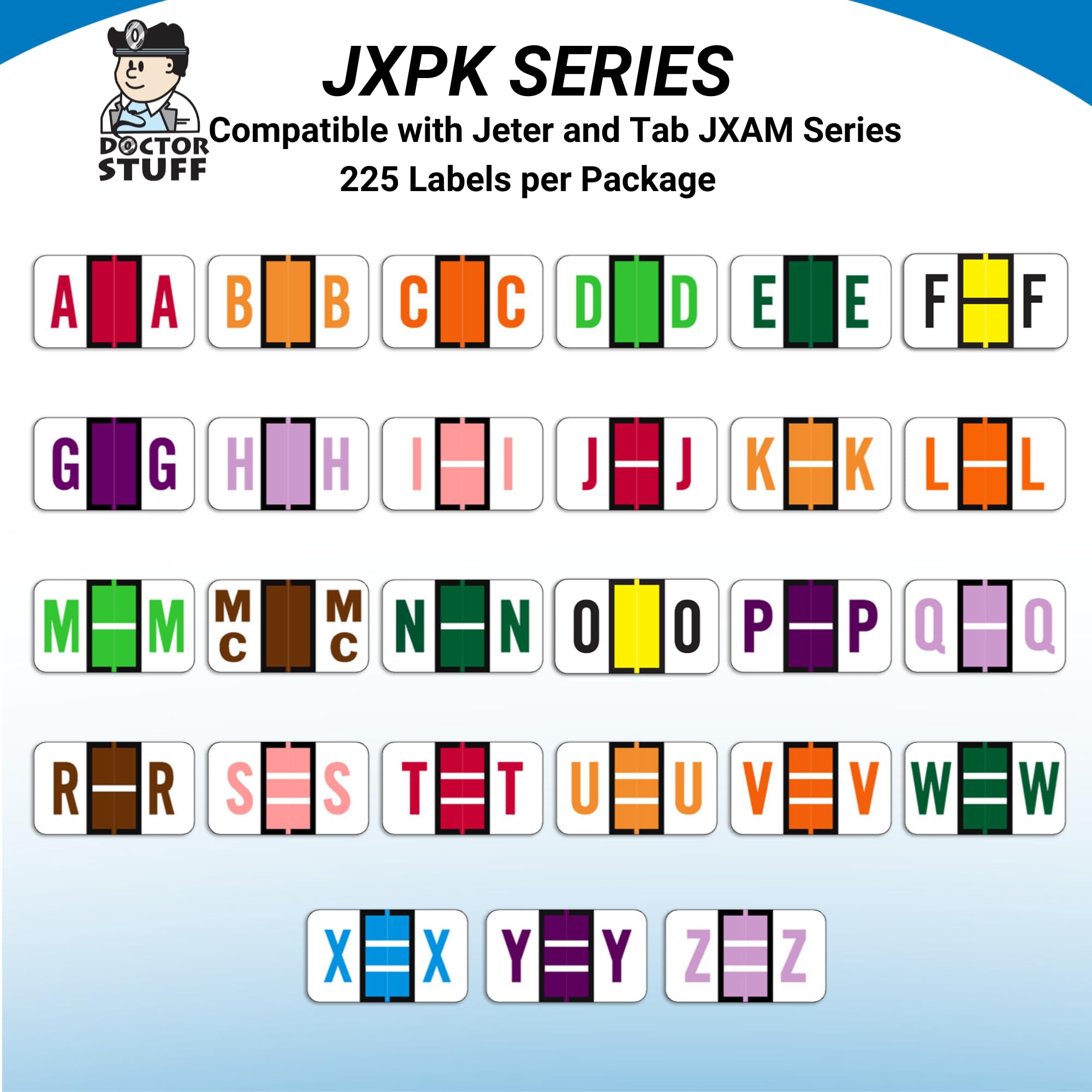 Doctor Stuff - File Folder Labels, Alphabet Letter Mc, Jeter/TAB 5100 - JXAM Series Compatible Alpha Stickers, Brown, 15/16" x 1-5/8", 225 Labels per Package