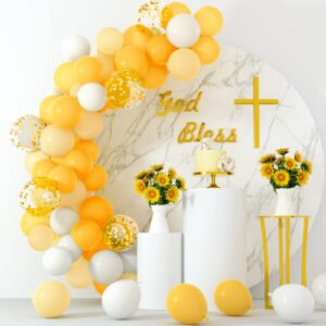 TUPARKA 12 inches Yellow White Gold Confetti Balloons 60 Pack Pastel Yellow White Party Balloon for Sunflower Honeybee Theme Birthday Baby Shower Party Supplies