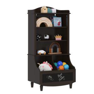 utex kids toy storage, kids bookshelf and toy organizer cabinet, kids bookcase with blackboard and cubbies, open kids bookshelves display stand for toddlers, espresso