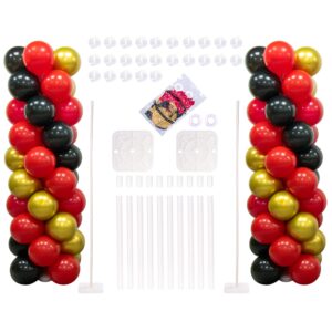 moxmay balloon column kit — set of 2 balloon columns with stand base and pole balloon tower backdrop decoration for wedding baby shower birthday party 100 balloons included(black gold red)