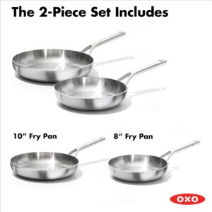 OXO Mira Tri-Ply Stainless Steel, 8" and 10" Frying Pan Skillet Set, Induction, Multi Clad, Dishwasher and Metal Utensil Safe,Black