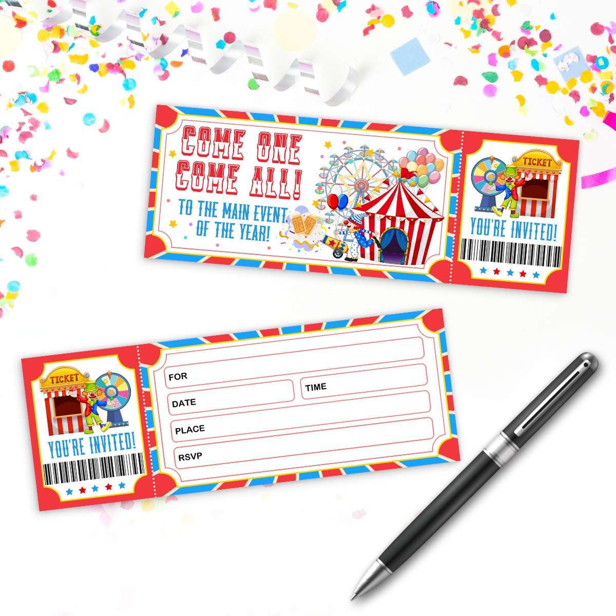 Simimi art Circus Ticket Invitations, Vintage Circus Party, Circus Ticket Birthday Party Invitation, 30 Ticket 30 Envelopes