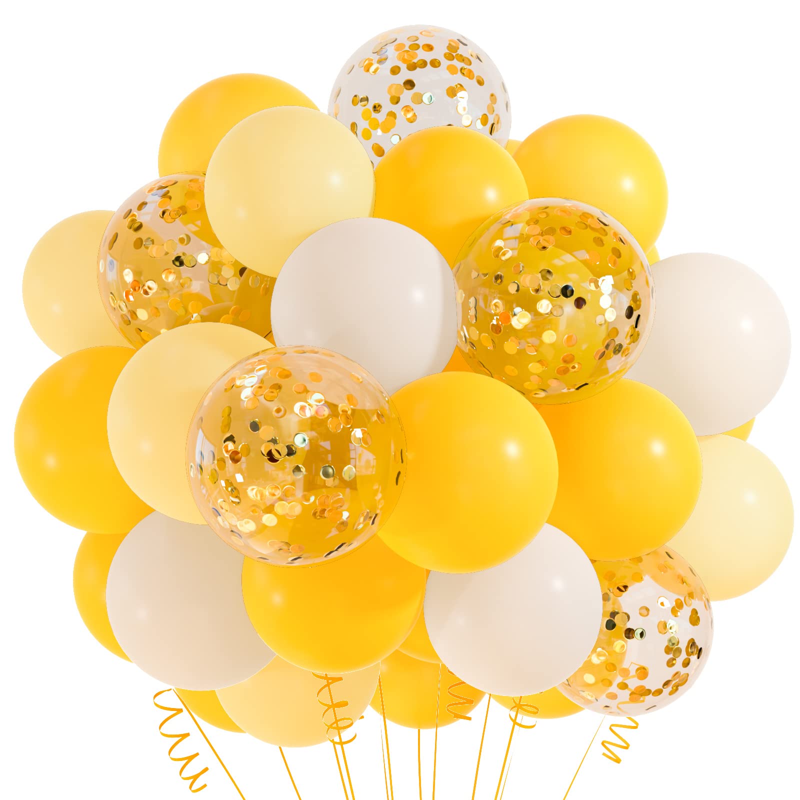 TUPARKA 12 inches Yellow White Gold Confetti Balloons 60 Pack Pastel Yellow White Party Balloon for Sunflower Honeybee Theme Birthday Baby Shower Party Supplies