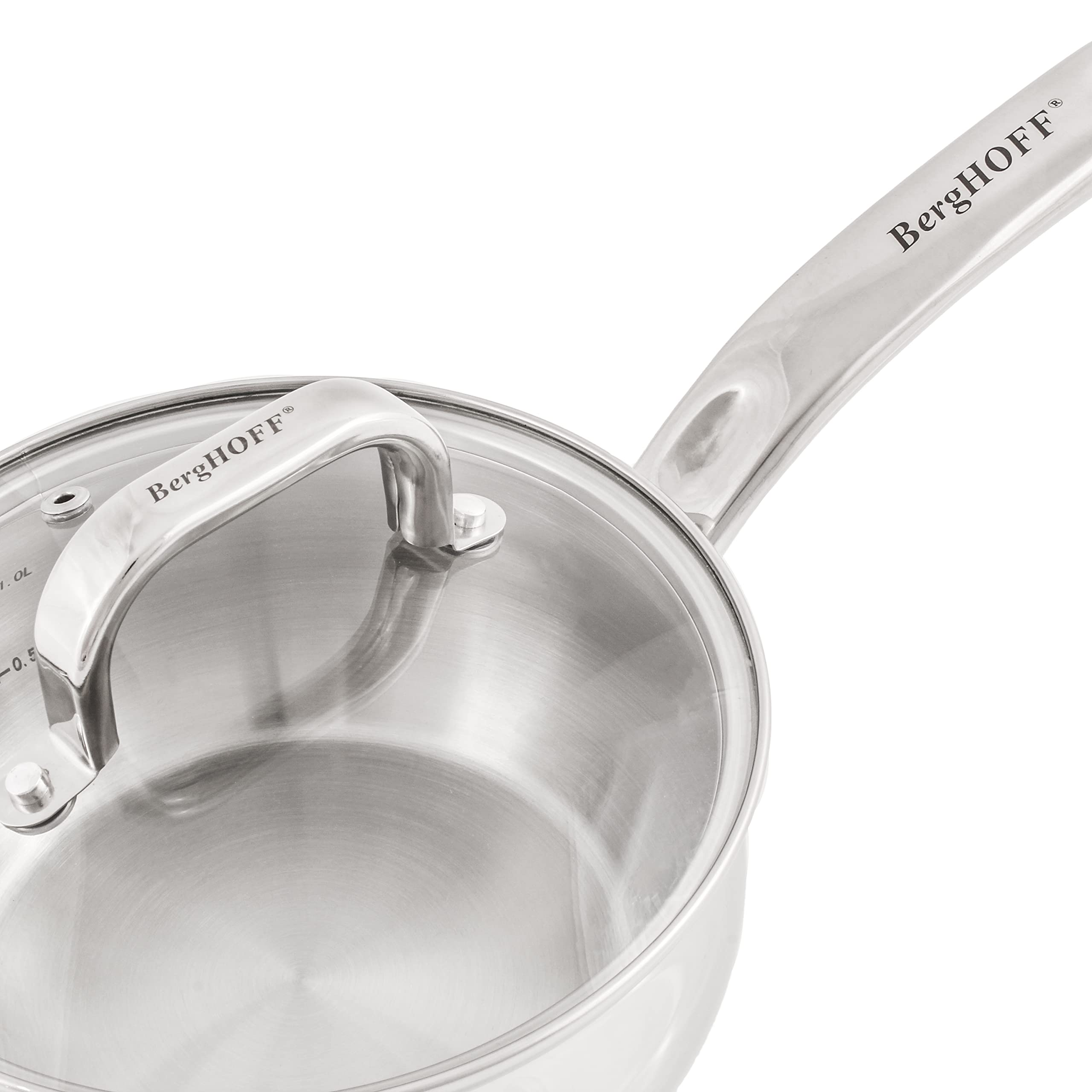 BergHOFF Belly Shape 18/10 Stainless Steel 8 Inches Saucepan 3.2qt., Glass Lid, Fast, Evenly Heat, Induction Cooktop Ready