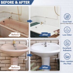 DWIL Tub Paint Tub and Tile Refinishing Kit - Water Based&Low Odor Bathtub Paint White with Tools, Tile Paint Easy Cover Sink Paint Tub Paint, Bathroom Tile Paint kit Semi-Gloss White 1KG/50-55sq.ft