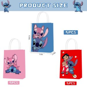 Thwae 15 Pcs Lilo & Stitch Party Paper Gift Bags, 3 Styles Party Favor Bags with Handles for Lilo & Stitch Party Decorations,