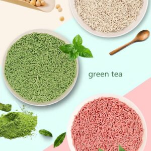 Edible Cat Litter Water Soluble Cat Litter - Tofu Cat Litter，Low Dust Litter, 100% Edible Soybean and Corn Materials，2mm Diameter ，Fast Agglomeration - 5 Lb (Green Tea)