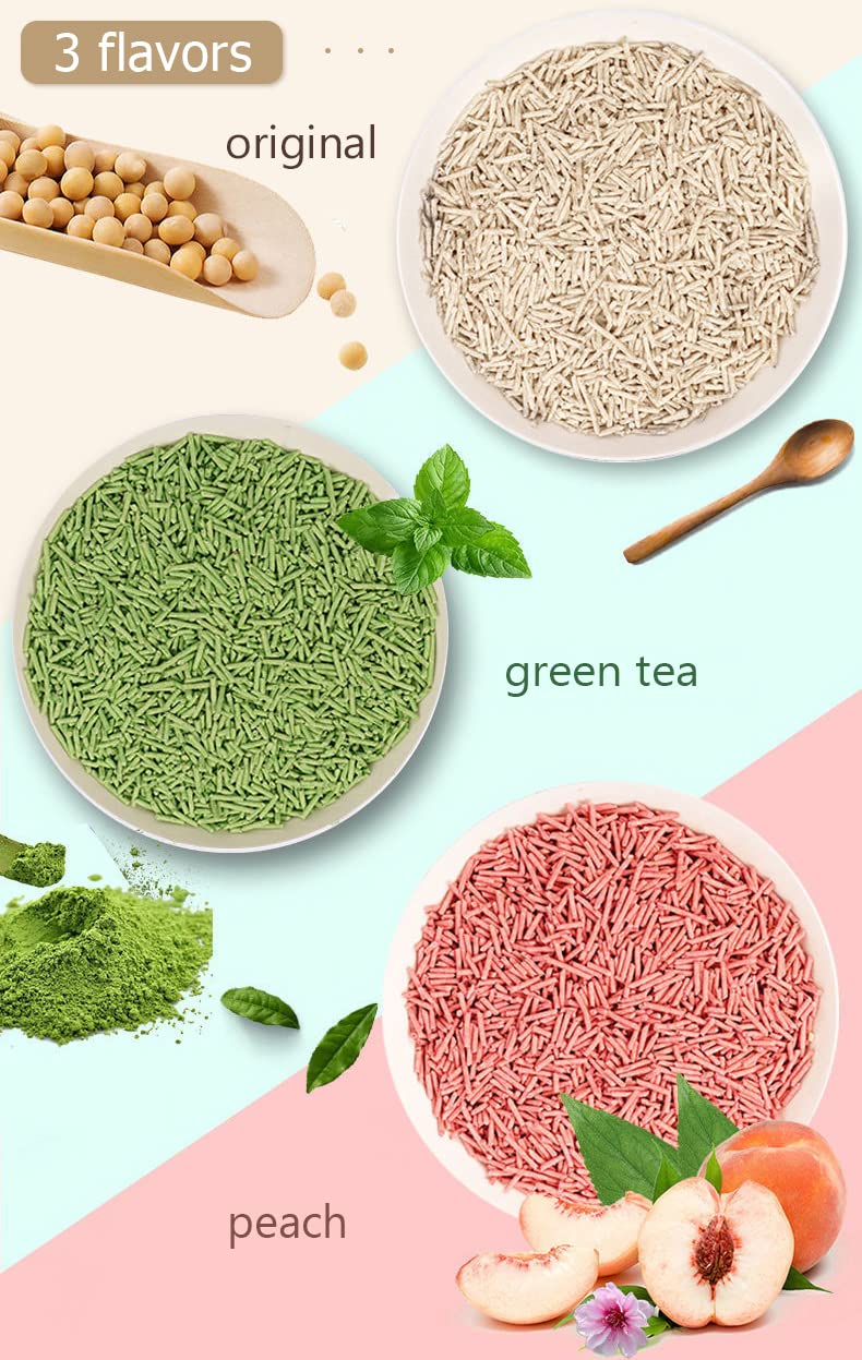 Edible Cat Litter Water Soluble Cat Litter - Tofu Cat Litter，Low Dust Litter, 100% Edible Soybean and Corn Materials，2mm Diameter ，Fast Agglomeration - 5 Lb (Green Tea)