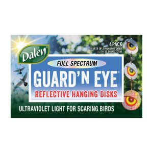 dalen guard'n eyes full spectrum reflective hanging disks - reflects ultraviolet light for scaring birds - 4 pack