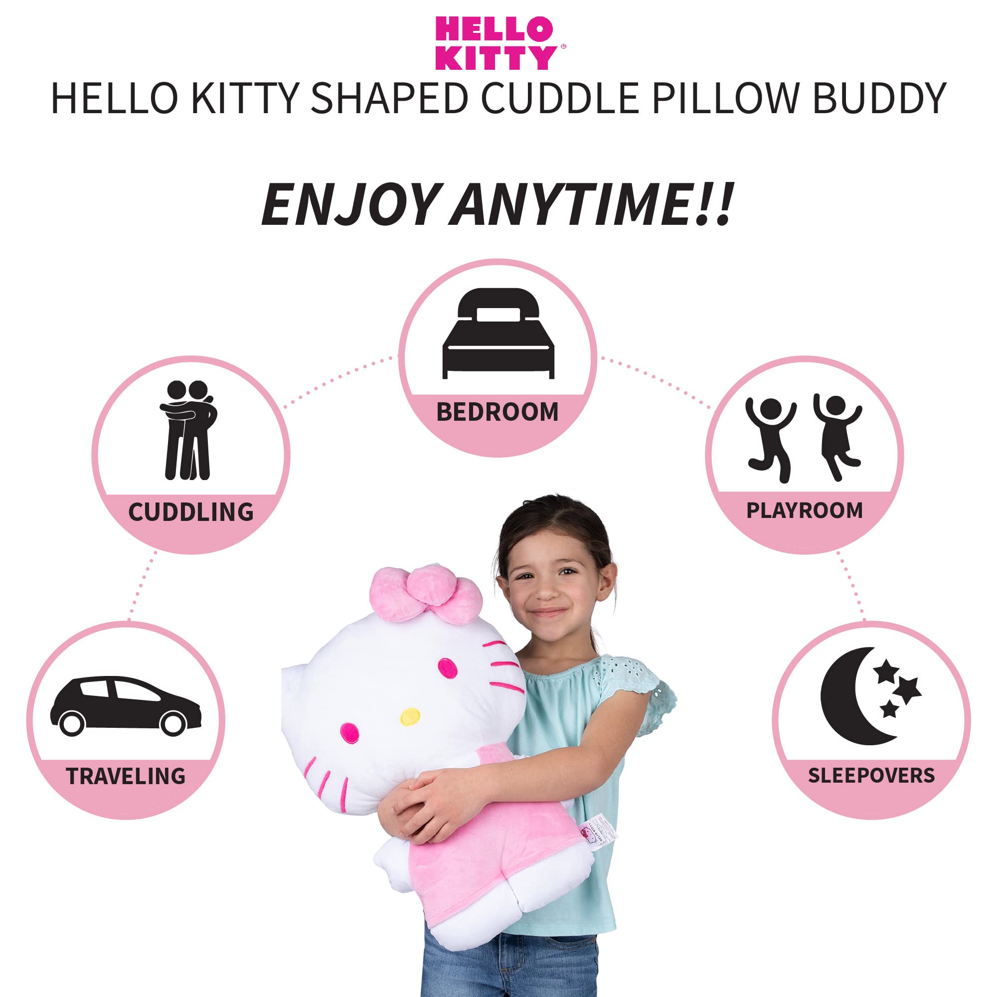 Franco Kids Bedding Super Soft Plush,Polyester Cuddle Pillow Buddy, One Size, Hello Kitty