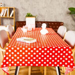 ZJDHPTY 3Pack Plastic Table Cloth Disposable for Rectangle Tables, Red Polka Dot Table Cloths for Birthday Christmas and Mickey Mouse Theme Party Decorations Size 54x108 Inch (Red+White dots)