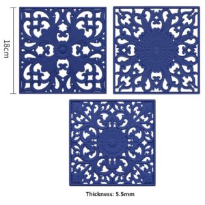 Smithcraft Silicone Trivets for Hot Dishes, Square Silicone Trivets for Hot Pots and Pans, Hot Pads for Kitchen Counter, Multi Function Trivet Mat for Table, Flexible Silicone Pot Holders Set 3 Blue