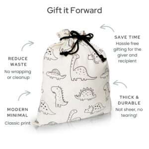 Gather & Knot Drawstring Gift Bags | Premium Canvas | 20" Large 12" Small | Reusable Fabric Wrap for Baby Shower or Boy Birthday | Dinosaur