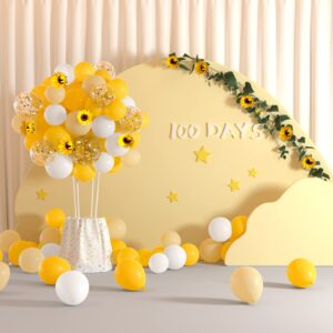 TUPARKA 12 inches Yellow White Gold Confetti Balloons 60 Pack Pastel Yellow White Party Balloon for Sunflower Honeybee Theme Birthday Baby Shower Party Supplies