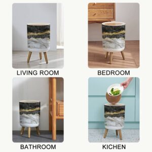 Small Trash Can with Lid abstract creative texture of marble and gold foil decorative marbling Round Recycle Bin Press Top Dog Proof Wastebasket for Kitchen Bathroom Bedroom Office 7L/1.8 Gallon