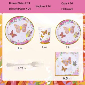 Atonofun Butterfly Birthday Party Supplies, Butterfly Party Plates, Cups, Napkins and Cutlery, Butterfly Party Decorations for Baby Shower, Birthday, Butterfly Fairy Themed Parties Serves 24