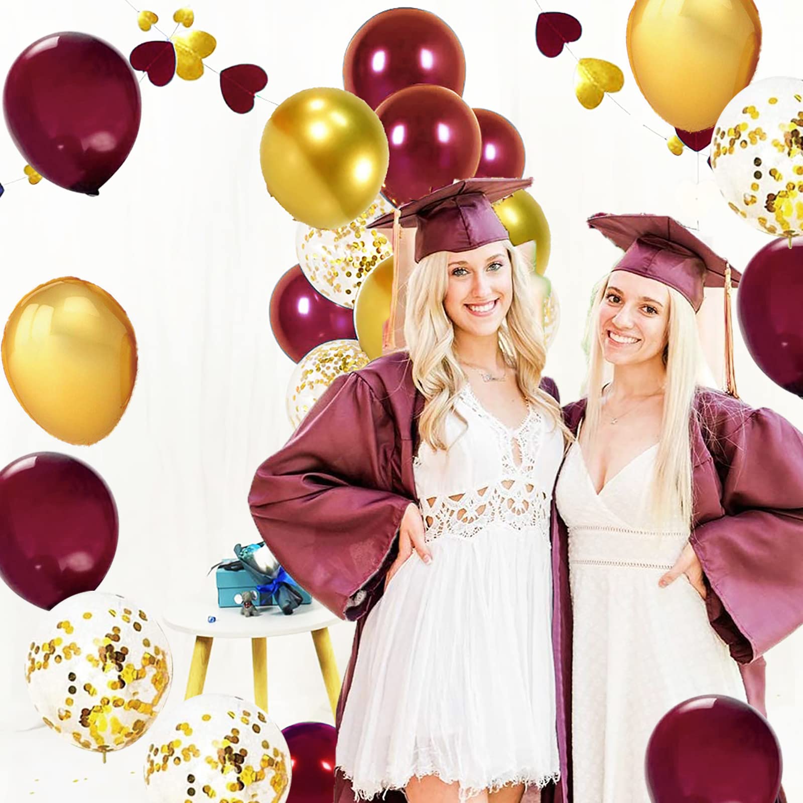 Graduation Decorations Maroon Gold 2024/Burgundy Gold Gaduation Party Decorations/Burgundy Gold Balloons FSU ASU/Burgundy Birthday Decorations Fall/2 Sets Table Centerpiece Balloon Stand Kits