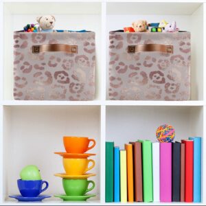 Foldable Storage Basket, Cube Organizer Bins Leopard Print Cheetah Rose Gold Cube Bag Dual Handles for Closet Shelf