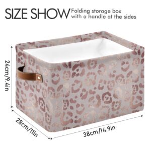 Foldable Storage Basket, Cube Organizer Bins Leopard Print Cheetah Rose Gold Cube Bag Dual Handles for Closet Shelf