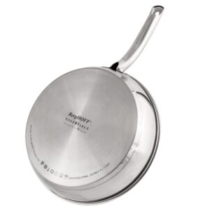 Berghoff Belly Shape 18/10 Stainless Steel 10.5Inches Skillet 2.5qt., Glass Lid, Fast, Evenly Heat, Induction Cooktop Ready