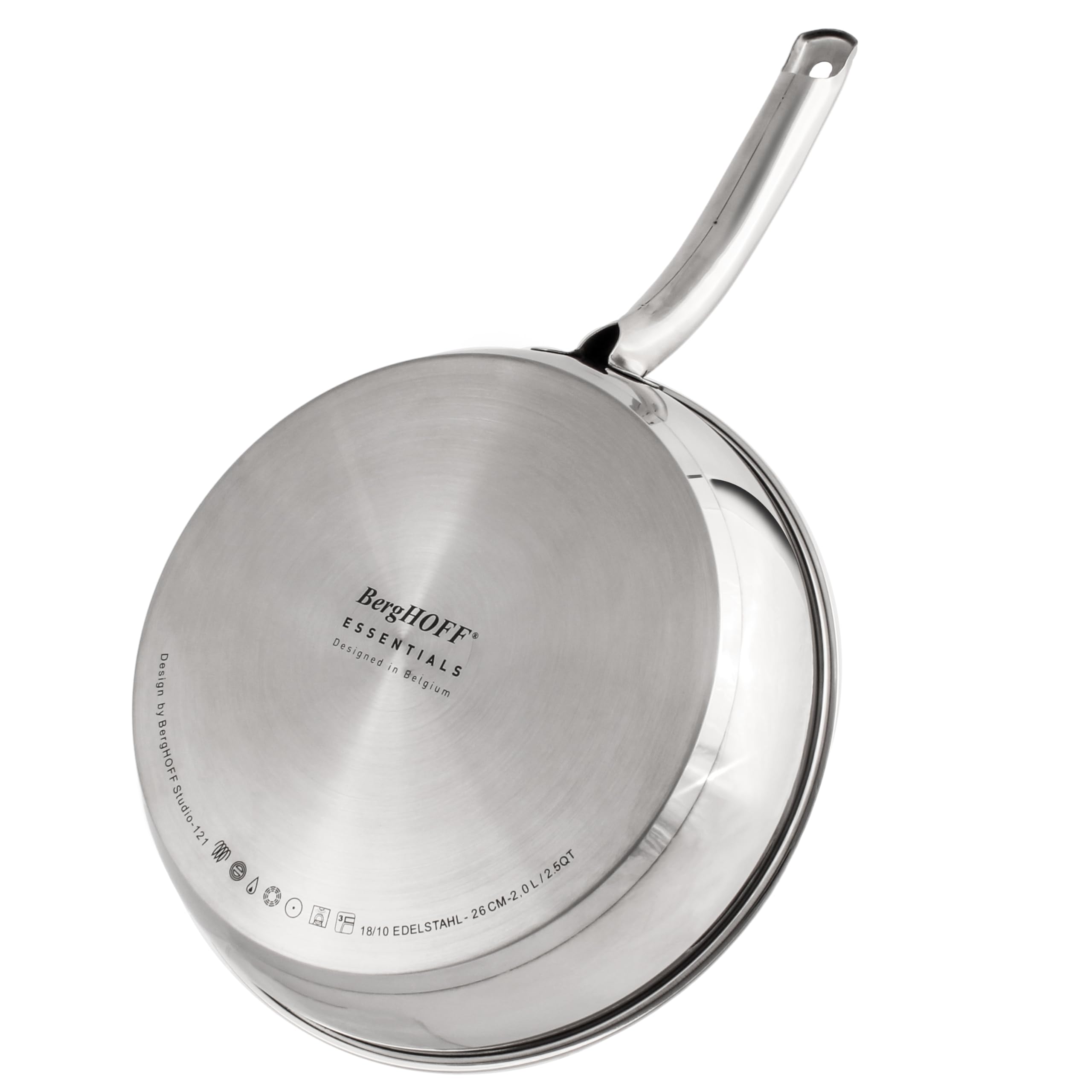 Berghoff Belly Shape 18/10 Stainless Steel 9.5" Fry Pan, Fast, Evenly Heat, Induction Cooktop Ready