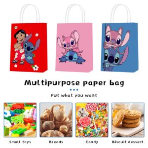 Thwae 15 Pcs Lilo & Stitch Party Paper Gift Bags, 3 Styles Party Favor Bags with Handles for Lilo & Stitch Party Decorations,