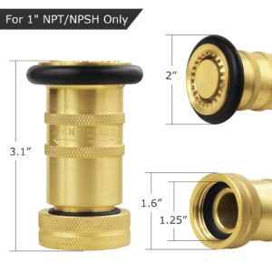 Fire Hose Nozzle 1" NPSH/NPT Fire Fighter Hose Nozzle 100 psi 75 gpm Brass Fire Equipment Spray Jet Fog,Heavy-Duty Industrial Brass Fire Equipment Water Hose Nozzle