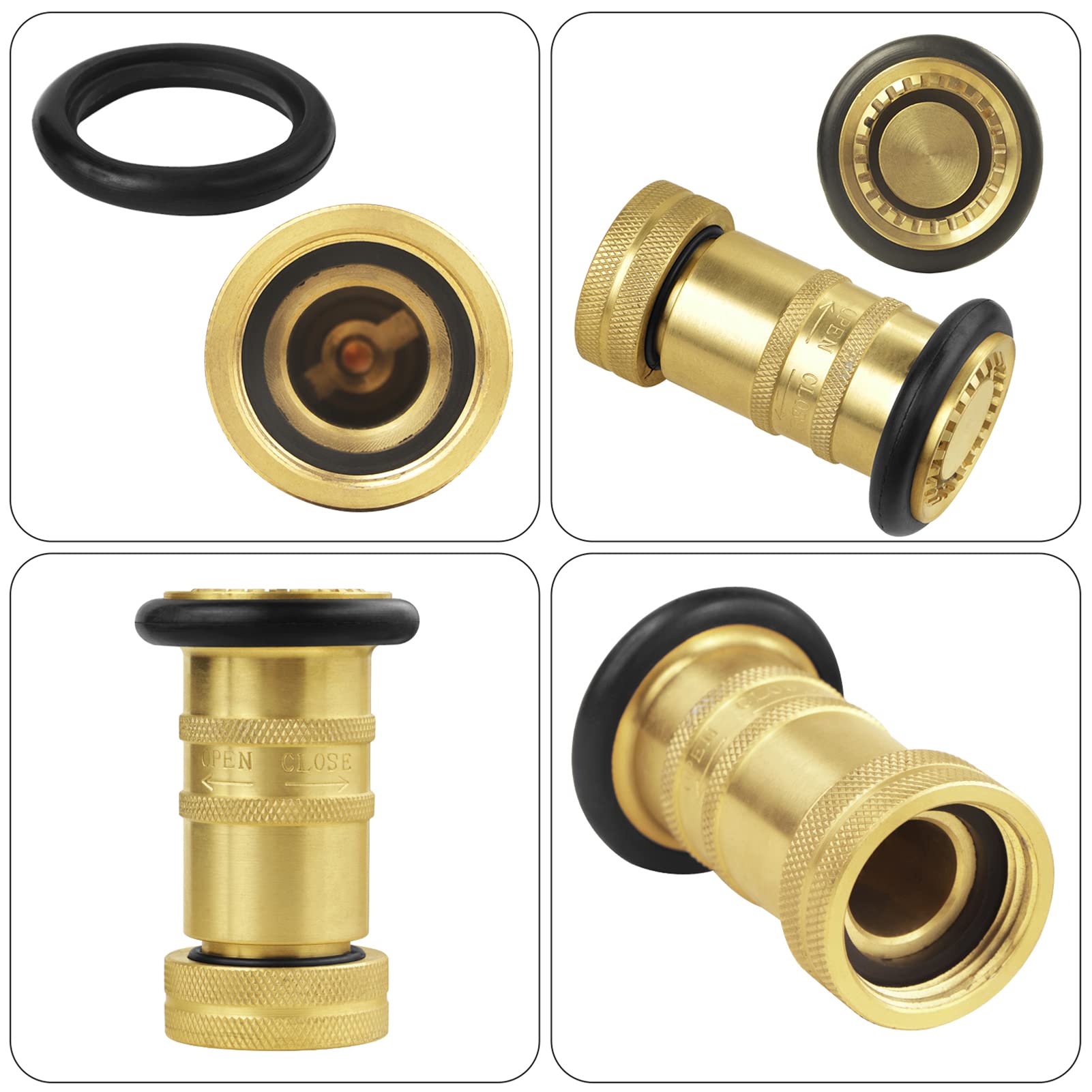 Fire Hose Nozzle 1" NPSH/NPT Fire Fighter Hose Nozzle 100 psi 75 gpm Brass Fire Equipment Spray Jet Fog,Heavy-Duty Industrial Brass Fire Equipment Water Hose Nozzle