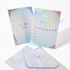 Cheerland 12 Set Iridescent Invitation Card Holographic Invites Birthday Party Wedding Bridal Shower Graduation Sweet 16 Bridal Shower Bachelorette Party Supplies