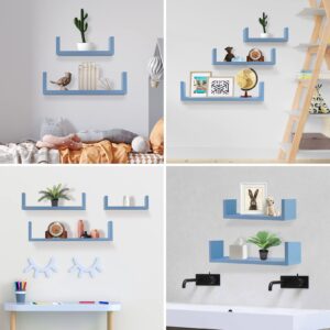 AJP Distributors Blue Wall Mounted Shelf U-Shaped Floating Shelves Home Decoration Book DVD Storage Display Unit MDF Laminate Solid Wood Set of 3 Sizes For Bathroom Bedroom Living Room Kitchen Office