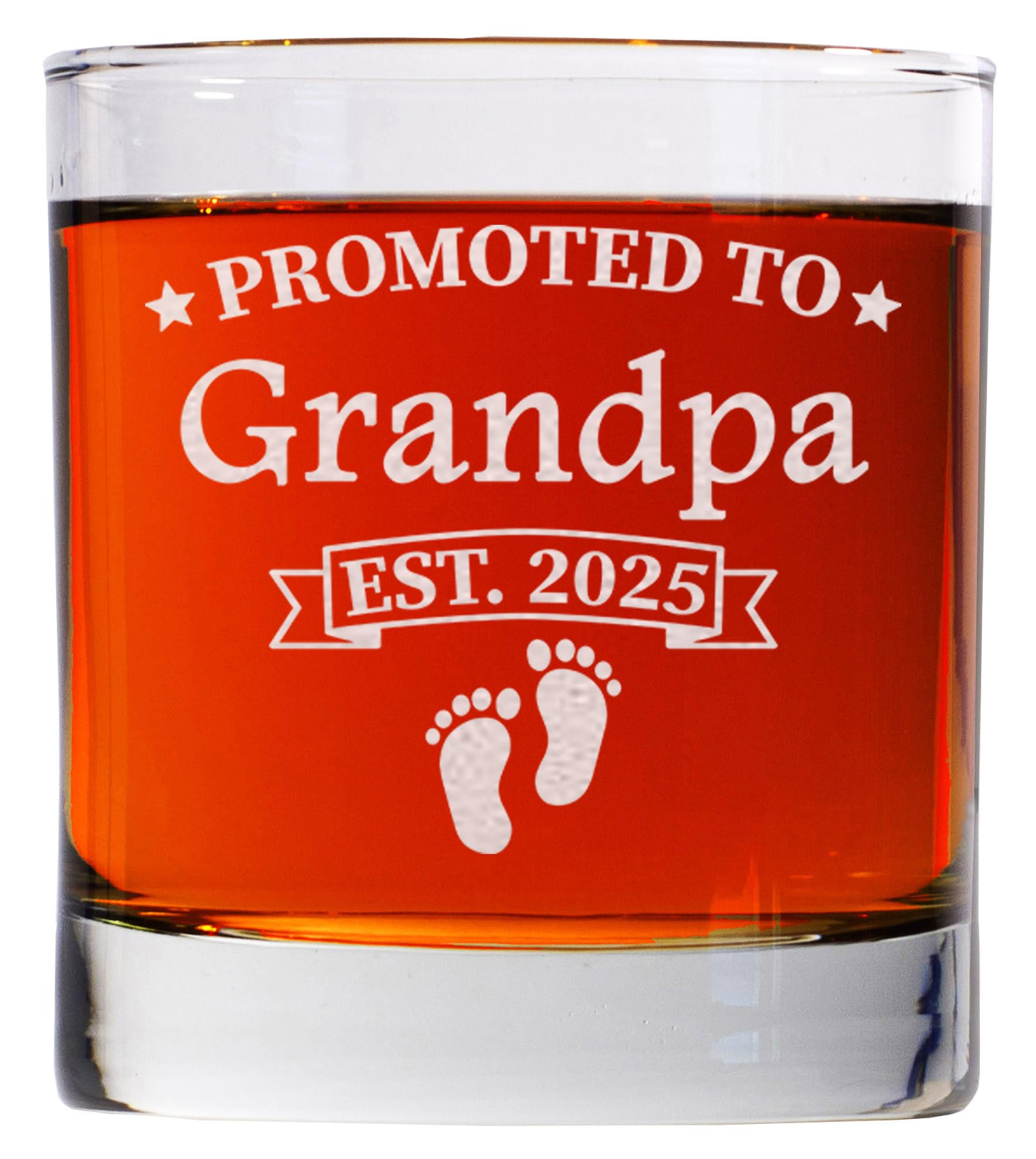 CARVELITA Promoted To Grandpa Est 2025 Whiskey Glass - 11oz Old Fashioned Bourbon Rocks Glass - First Time Grandparents Gifts - Grandparent Announcement - New Grandparent Gifts First Time, Papa To Be