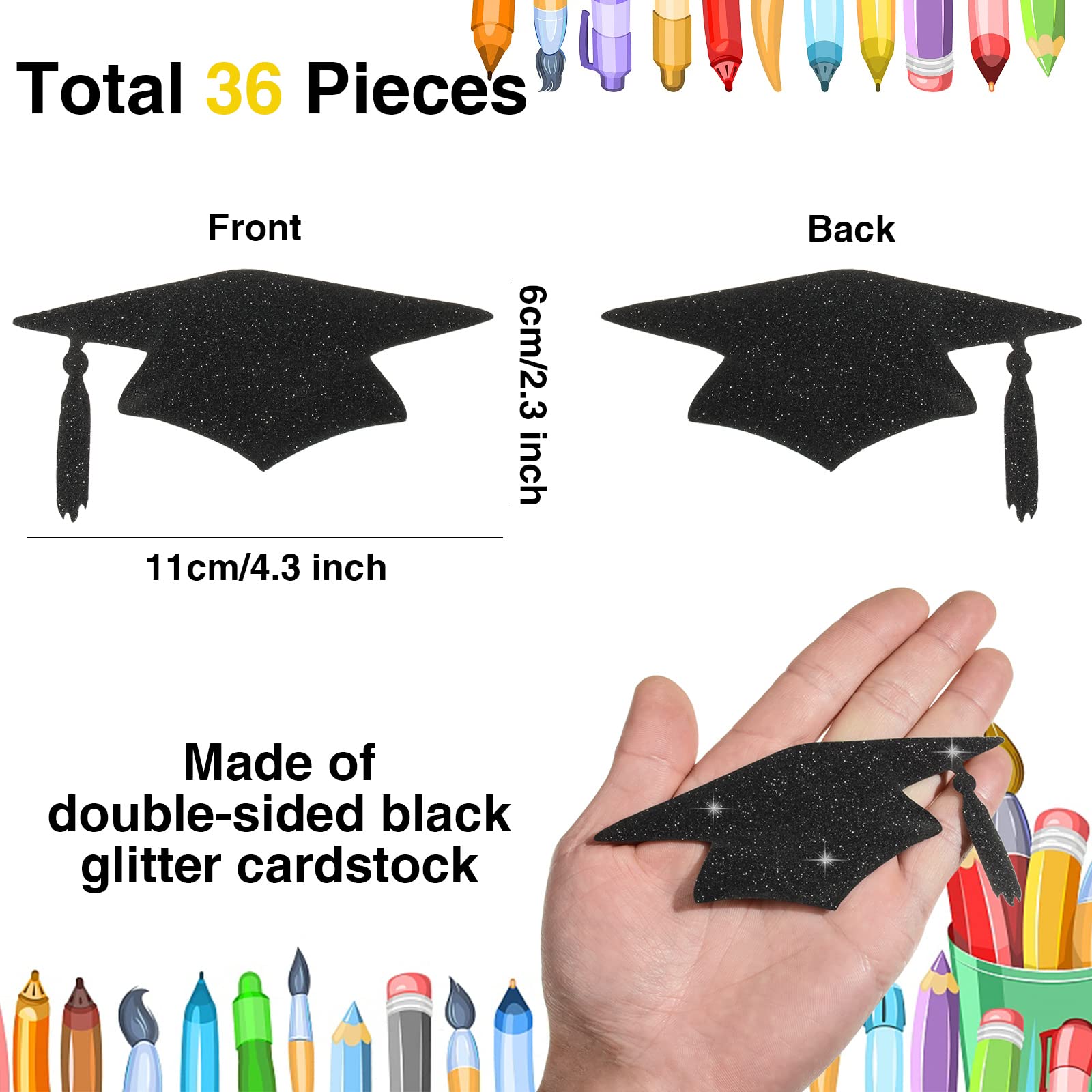 36 Pieces Grad Caps Confetti Black Glitter Grad Caps Cutouts Graduation Caps Cutouts Class of 2024 Graduation Party Decorations Graduation Table Decor for High School College Graduation Party Supplies