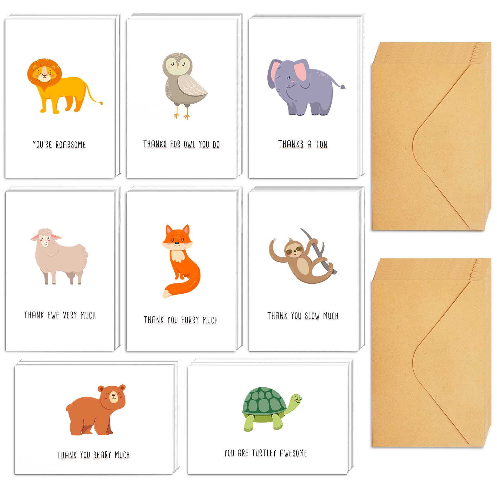 Biturat 48 Thank You Cards Set, Animal Pun Thank You Note Cards Pack, Funny Thank You Cards Bulk, Boxed Assortment Quip Notecards for Gratitude, Recognition, Appreciation, 4 x 6 in