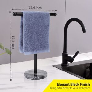 Pkfinrd Gold Hand Towel Holder Stand with Heavy Marble Base, T-Shape Towel Rack, Free-Standing for Bathroom Vanity Countertop, 304 Stainless Steel (Color : Black)