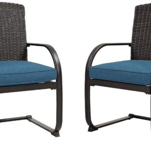 Grand patio 2 Piece Outdoor Wicker Dining Chairs, Spring Patio Furniture Dining Chairs Set of 2 with Cushions for Garden Pool Backyard Lawn, Peacock Blue