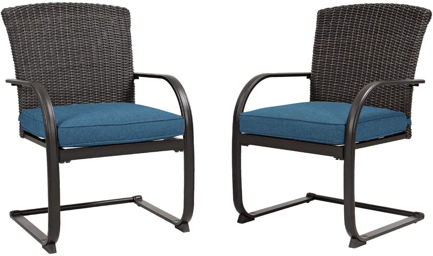 Grand patio 2 Piece Outdoor Wicker Dining Chairs, Spring Patio Furniture Dining Chairs Set of 2 with Cushions for Garden Pool Backyard Lawn, Peacock Blue