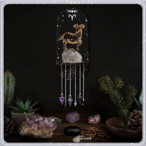 Qunclay Small Crystal Shelf Black Crystal Display Shelf Crystal Pendulum Holder Stand Display Shelf Witch Stuff Wooden Kit Hanging Rustic Crystal with 3 Pieces Crystals Stone (Butterfly Style)