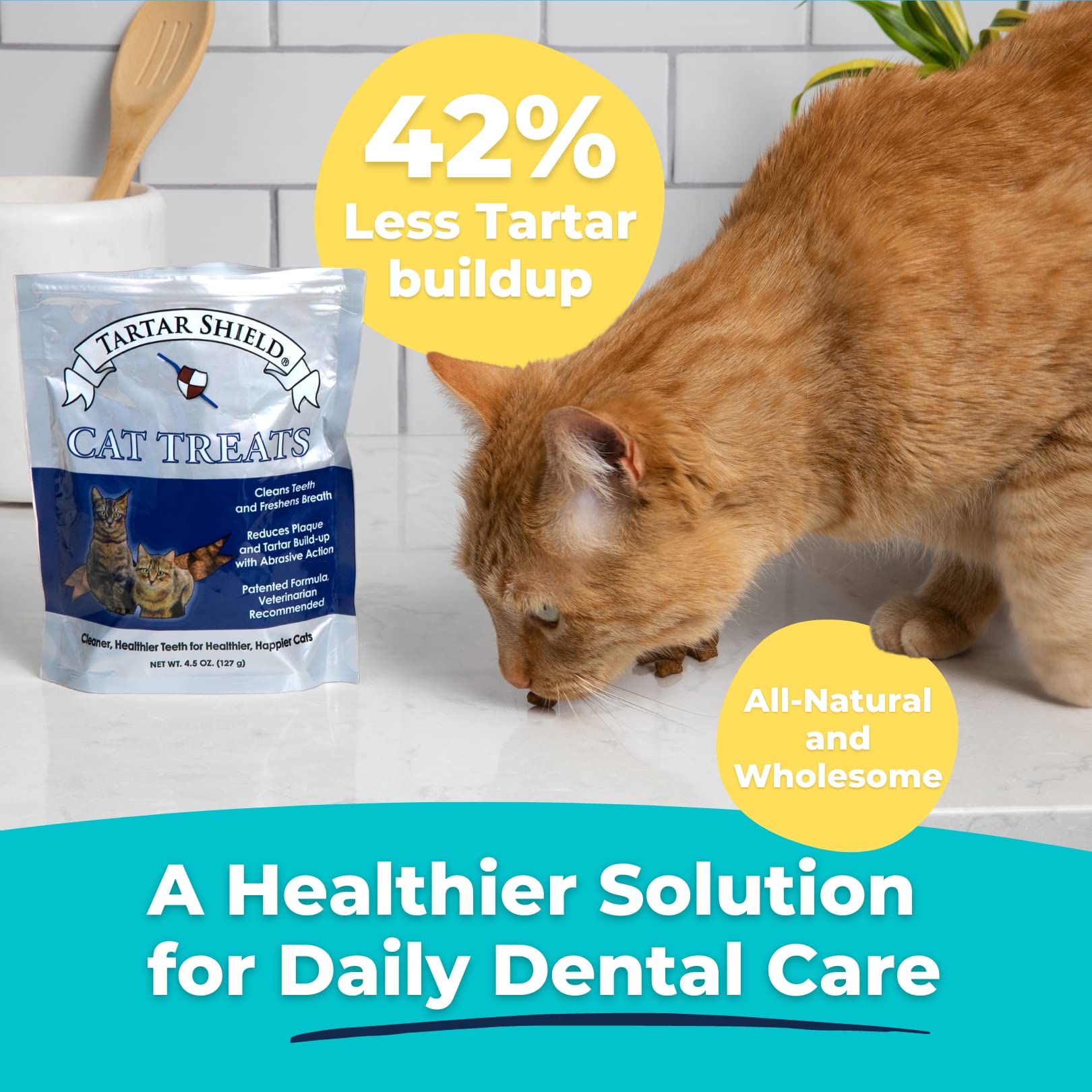 Tartar Shield Cat Treats | Daily Dental Treats | Cleans Teeth & Gums Fresh Breath Natural Oral Health Support | Wholesome & All-Natural Bites | USA Made | Tasty Chicken Flavor