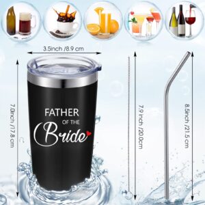 2 Pieces Father of the Bride Tumbler 20 oz Engraved Father of the Groom Travel Mug Father of the Bride Wedding Gifts Black Insulated Tumbler with Lid Straws Brushes for Wedding Rehearsal Party