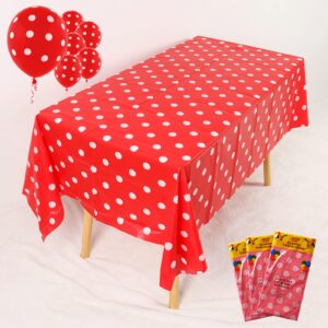 ZJDHPTY 3Pack Plastic Table Cloth Disposable for Rectangle Tables, Red Polka Dot Table Cloths for Birthday Christmas and Mickey Mouse Theme Party Decorations Size 54x108 Inch (Red+White dots)