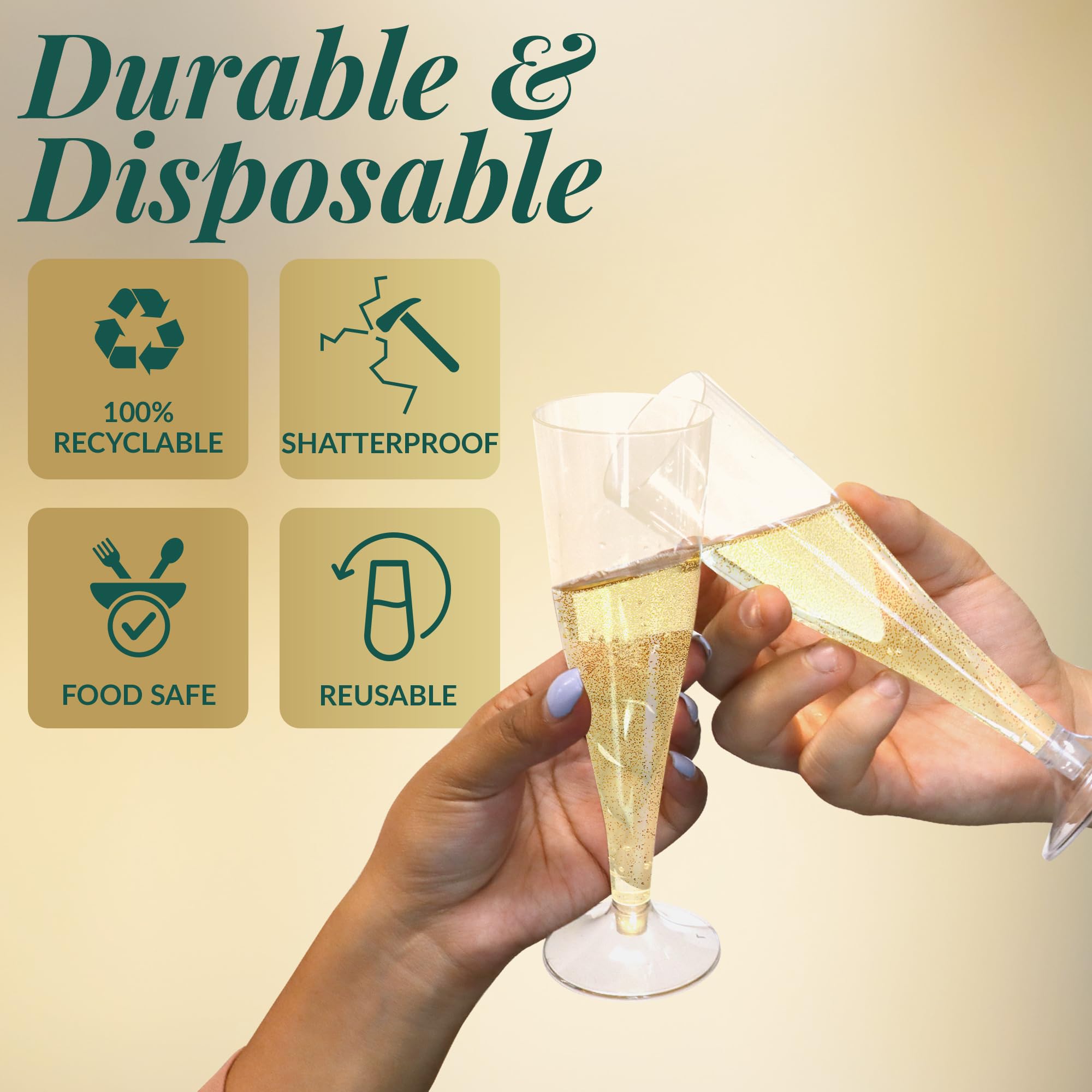 Reli. (100 Bulk Pack Plastic Champagne Flutes 4.5 Oz, Clear | Plastic Champagne Glasses/Flutes | Disposable, BPA-Free,Shatterproof Cups| Perfect for Mimosa/Cocktail, Wedding/Party Toasting, Champagne