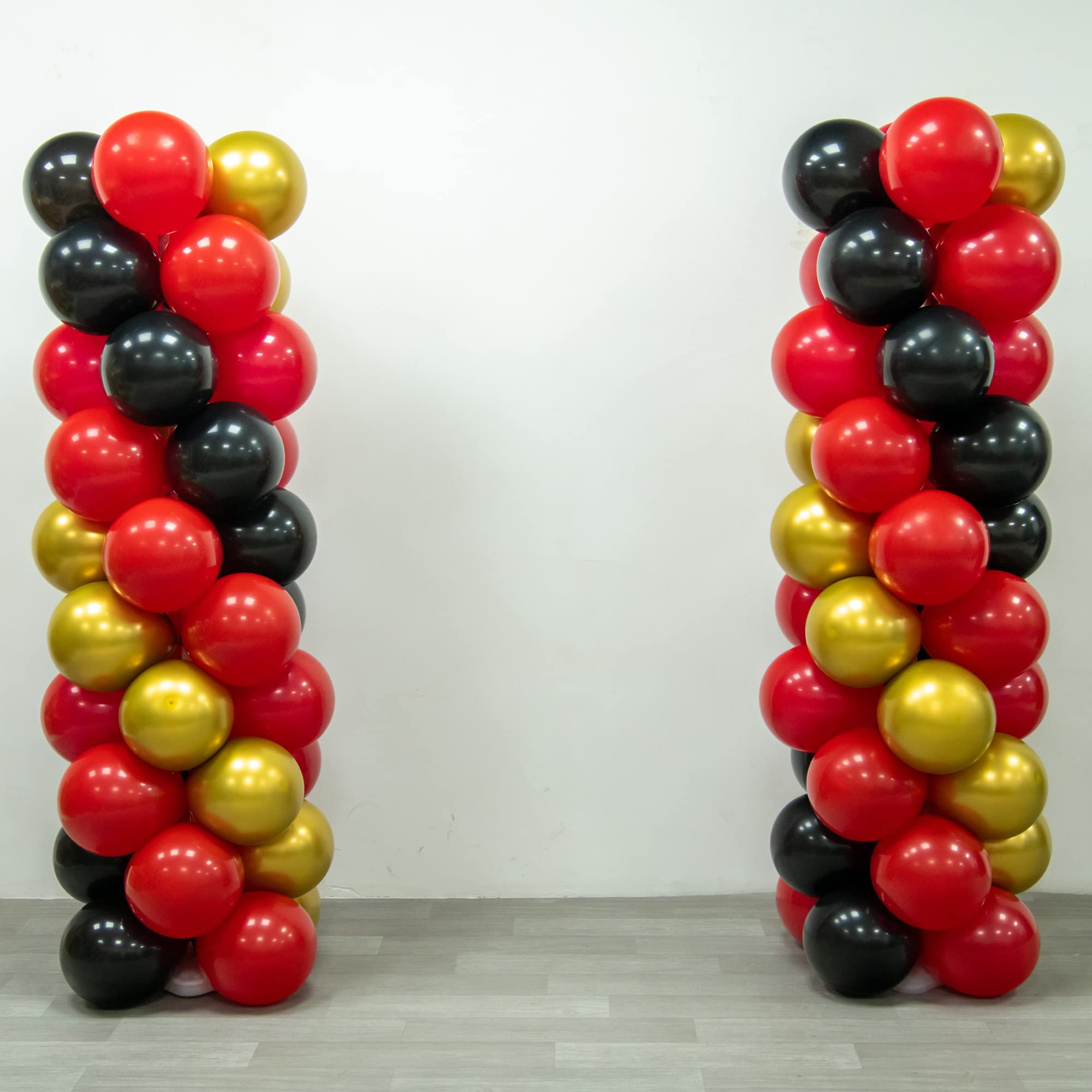 MOXMAY Balloon Column Kit — Set of 2 Balloon Columns with Stand Base and Pole Balloon Tower Backdrop Decoration for Wedding Baby Shower Birthday Party 100 Balloons Included(Black Gold Red)