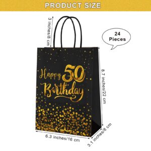 MIMIND 24 Pieces Black Gold 50th Birthday Gift Bags Kraft Paper Bags Party Favor Bags Goodie Candy Bags for Birthday Wedding Party Supplies