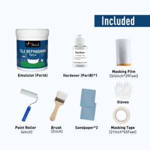 DWIL Tub Paint Tub and Tile Refinishing Kit - Water Based&Low Odor Bathtub Paint White with Tools, Tile Paint Easy Cover Sink Paint Tub Paint, Bathroom Tile Paint kit Semi-Gloss White 1KG/50-55sq.ft