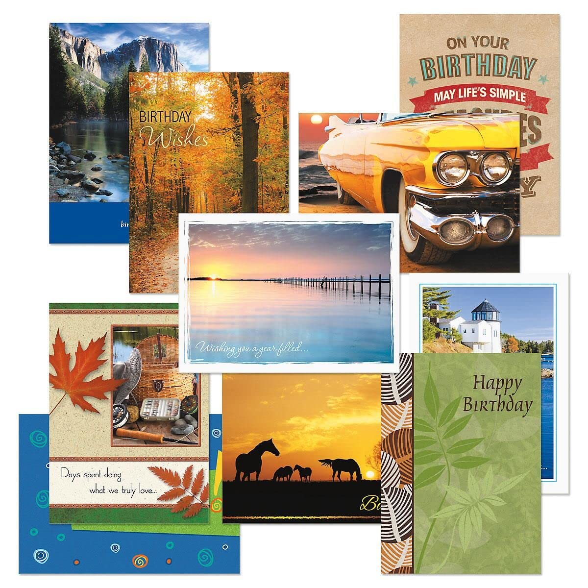 Current Scenic & Graphic Birthday Greeting Cards Value Pack - Set of 20, 10 Unique Designs, Large 5 x 7 Inch Cards, Sentiments Inside, Envelopes Included