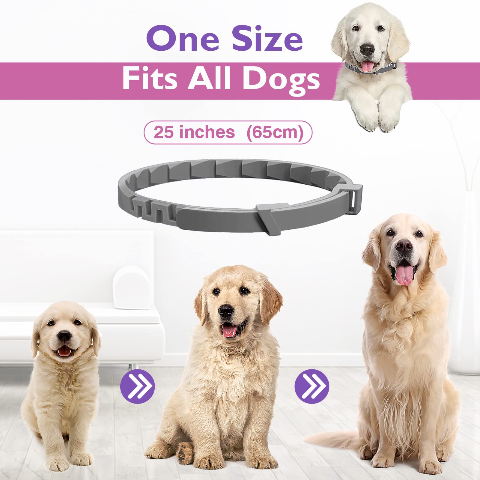 Dogs Calming Pheromones Collar 3 Packs Lasts 60 Days Relieve Reduce Anxiety or Stress 25 Inches Adjustable Relaxing Comfortable Collar Breakaway Design for All Small Medium and Large Dog