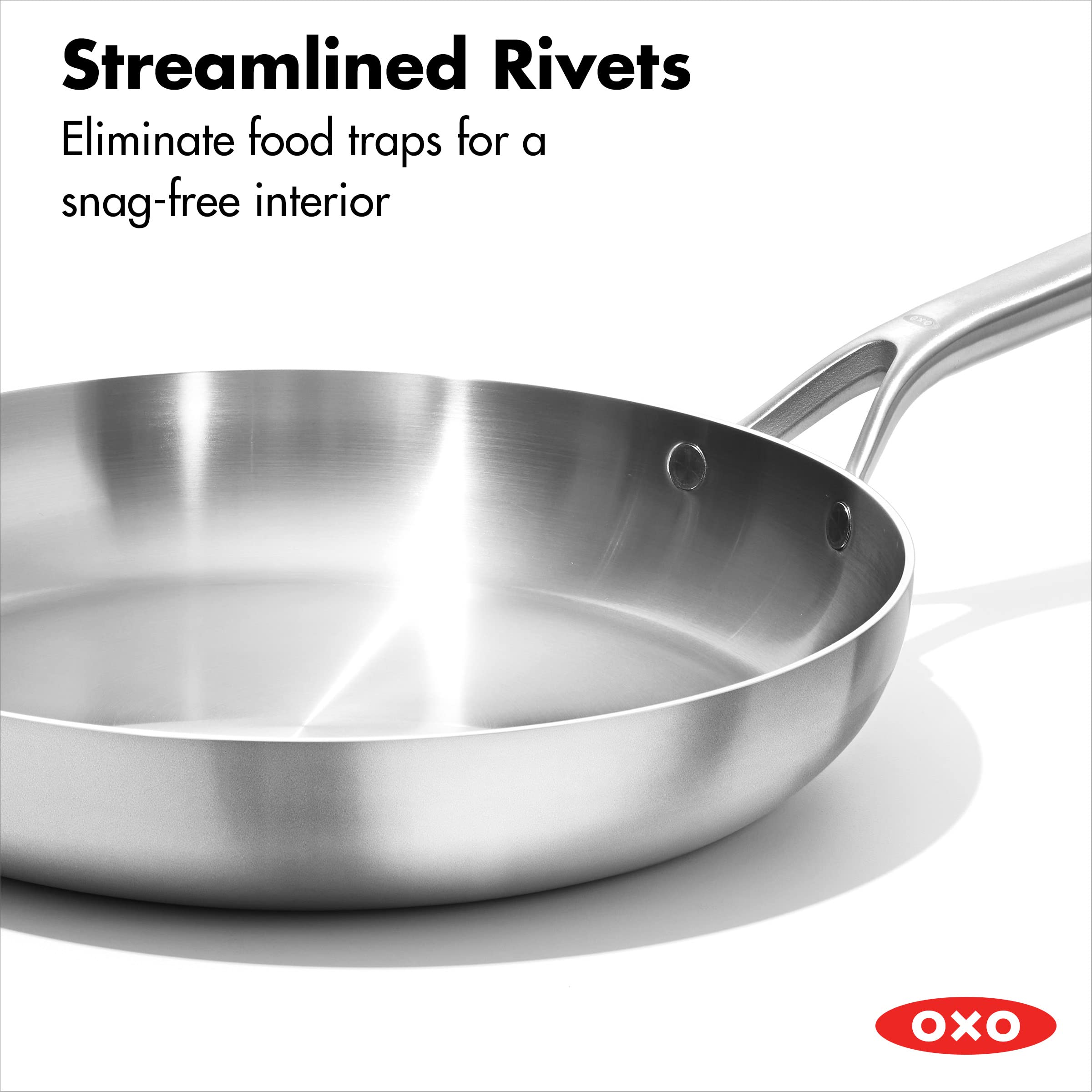 OXO Mira Tri-Ply Stainless Steel, 8" and 10" Frying Pan Skillet Set, Induction, Multi Clad, Dishwasher and Metal Utensil Safe,Black