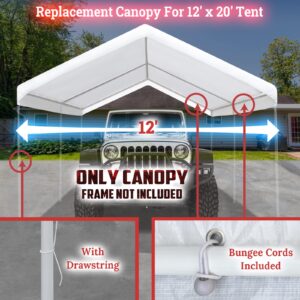 BenefitUSA Muli-ti Size Carport Replacement Canopy Garage Top Tarp Shelter Cover w Ball Bungee Cords, Canopy Onl with Edge (12'x20')