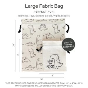 Gather & Knot Drawstring Gift Bags | Premium Canvas | 20" Large 12" Small | Reusable Fabric Wrap for Baby Shower or Boy Birthday | Dinosaur